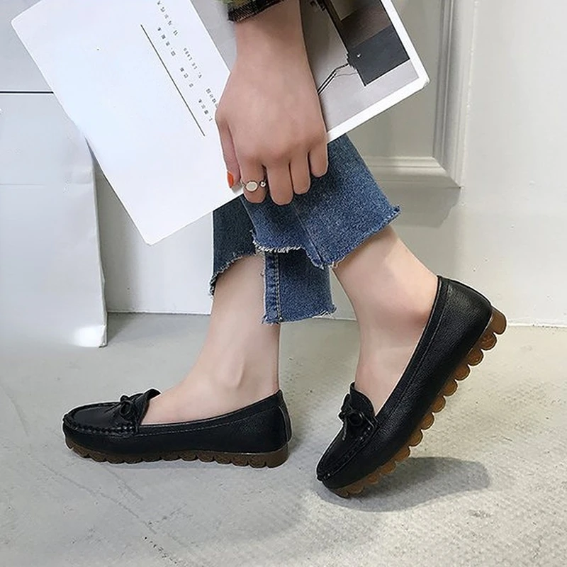 New Spring Summer Bowtie Soft Sole Shallow Loafers Female Casual Flats Office Lady Comfort Loafers Shoe 2024 Women Flat Shoes