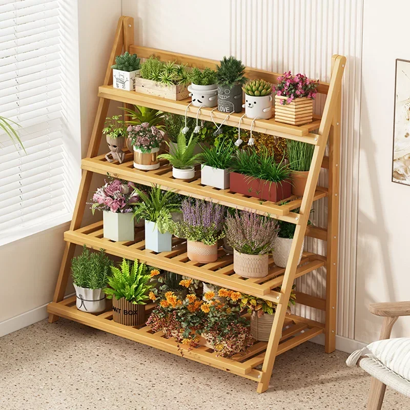 Solid Wood Flower Shelf Plant Shelves Multilayer Folding Originality Design Plant Shelve Balcony Outdoor Furniture Supporto view 3