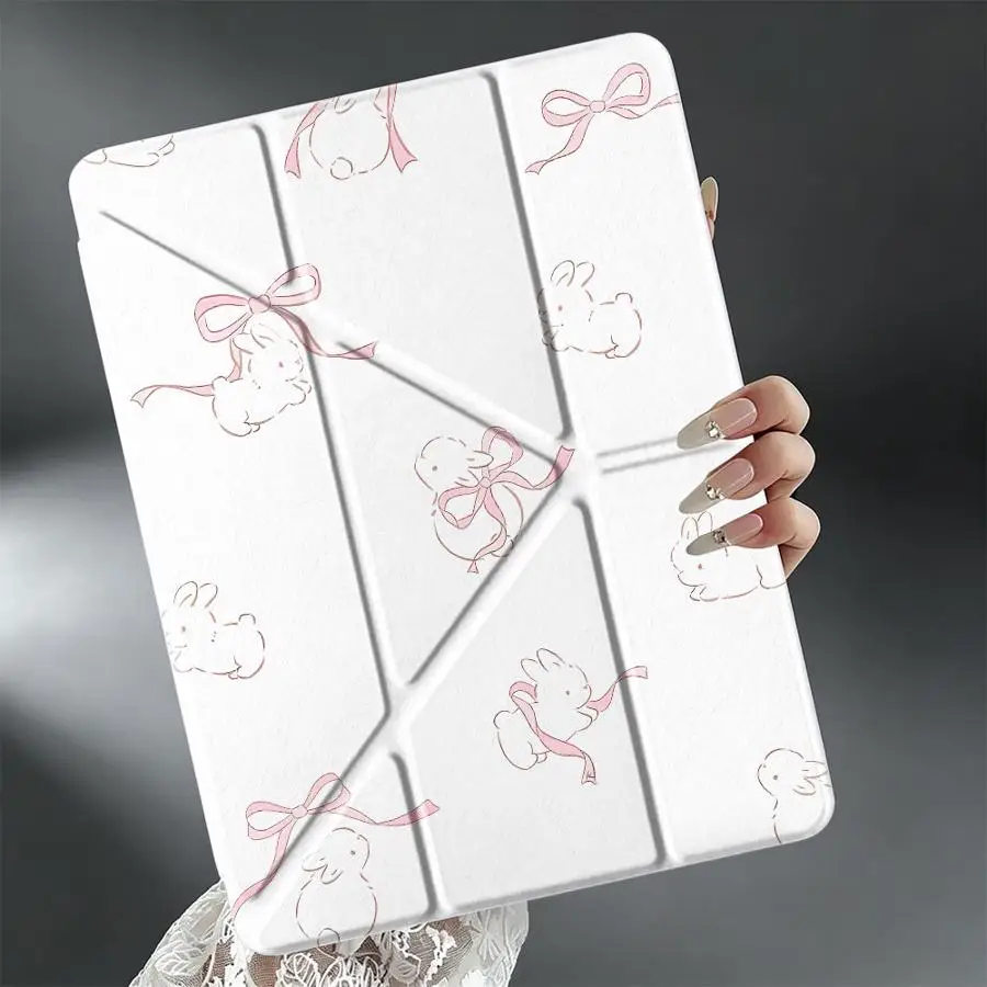 Pink Bow And Rabbit With Pen Slot Cover Tablet Case For iPad 12th 9th 10th Gen Pro 13 2025 2026 Air 8 M2 M3 3 11th Mini 7 6 5