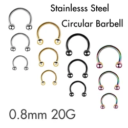 20g Septum Nose Piercing Rings Circular Horseshoe Set for Nostril Ear Lip Eyebrow Body Piercing Ball Cone CBB Steel Hoop 0.8mm