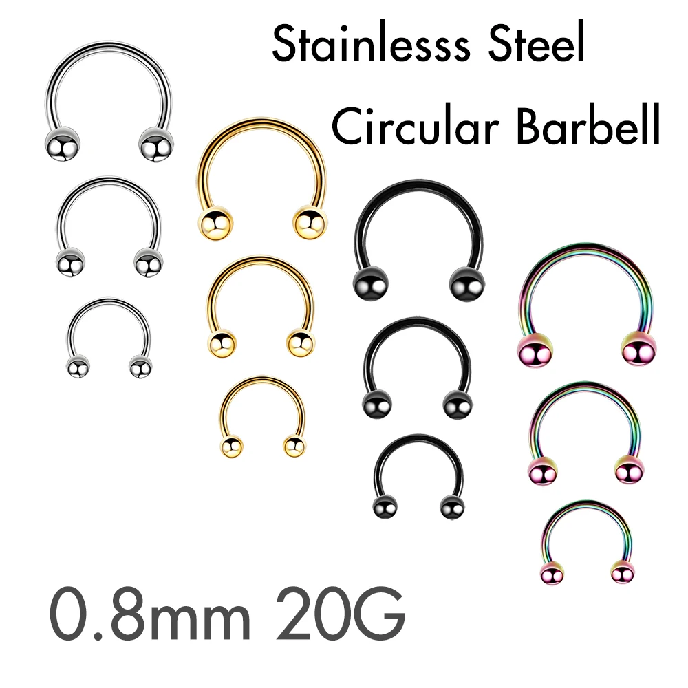 20g Septum Nose Piercing Rings Circular Horseshoe Set for Nostril Ear Lip Eyebrow Body Piercing Ball Cone CBB Steel Hoop 0.8mm