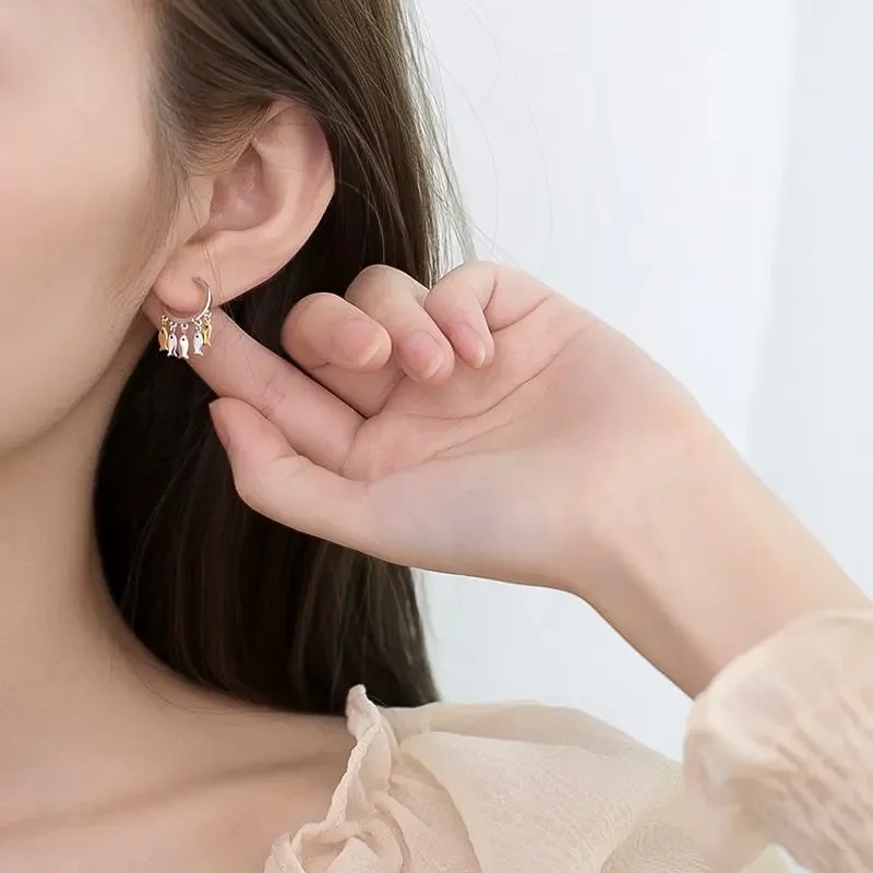 925 Silver French Punk Hip-Hop Small Fish Hoop Earrings for Women Gold Silver Party Jewelry Accessories