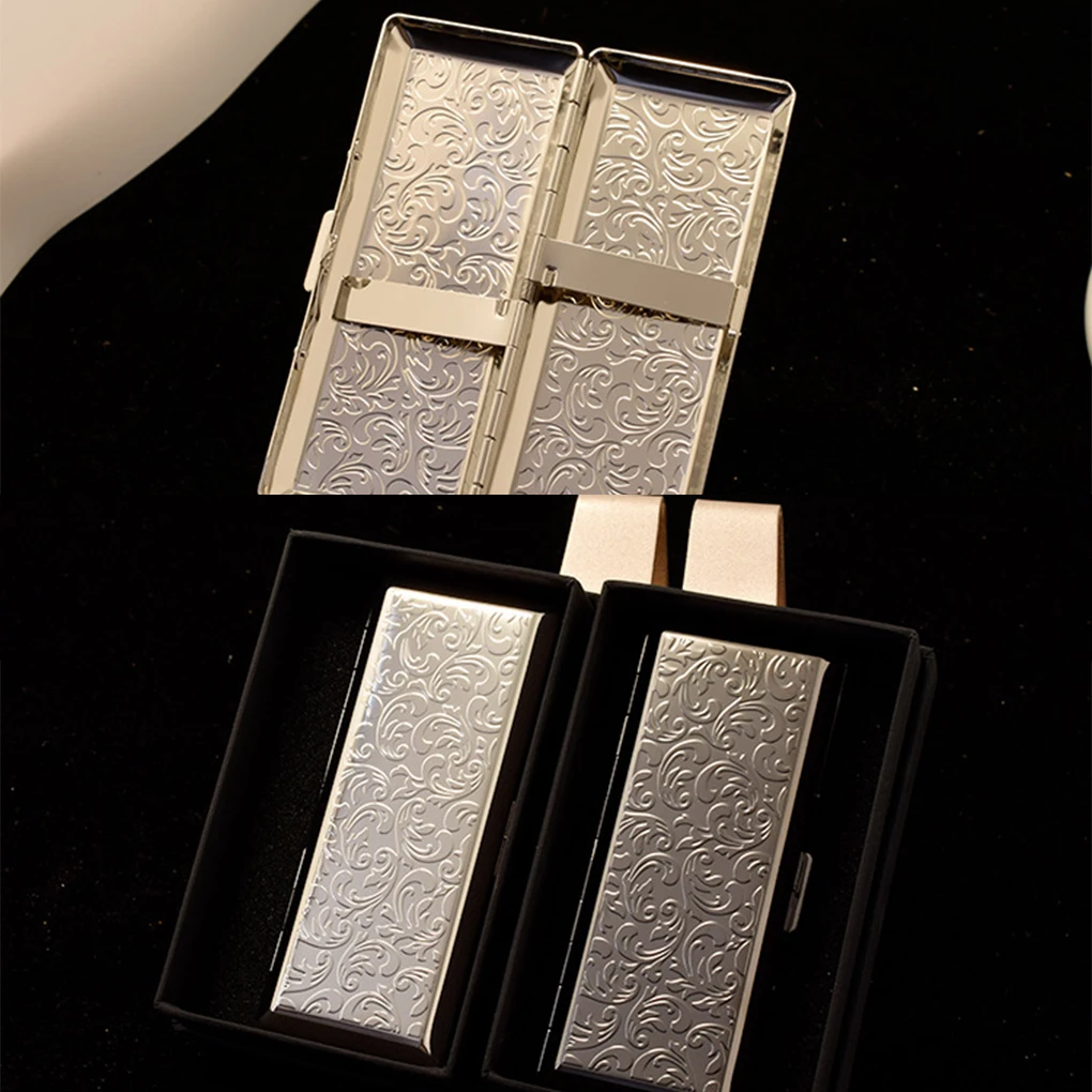 صندوق سجائر نحيف أنيق هدية لعشاق التدخين ملحقات التدخين علبة سجائر محمولة فضية