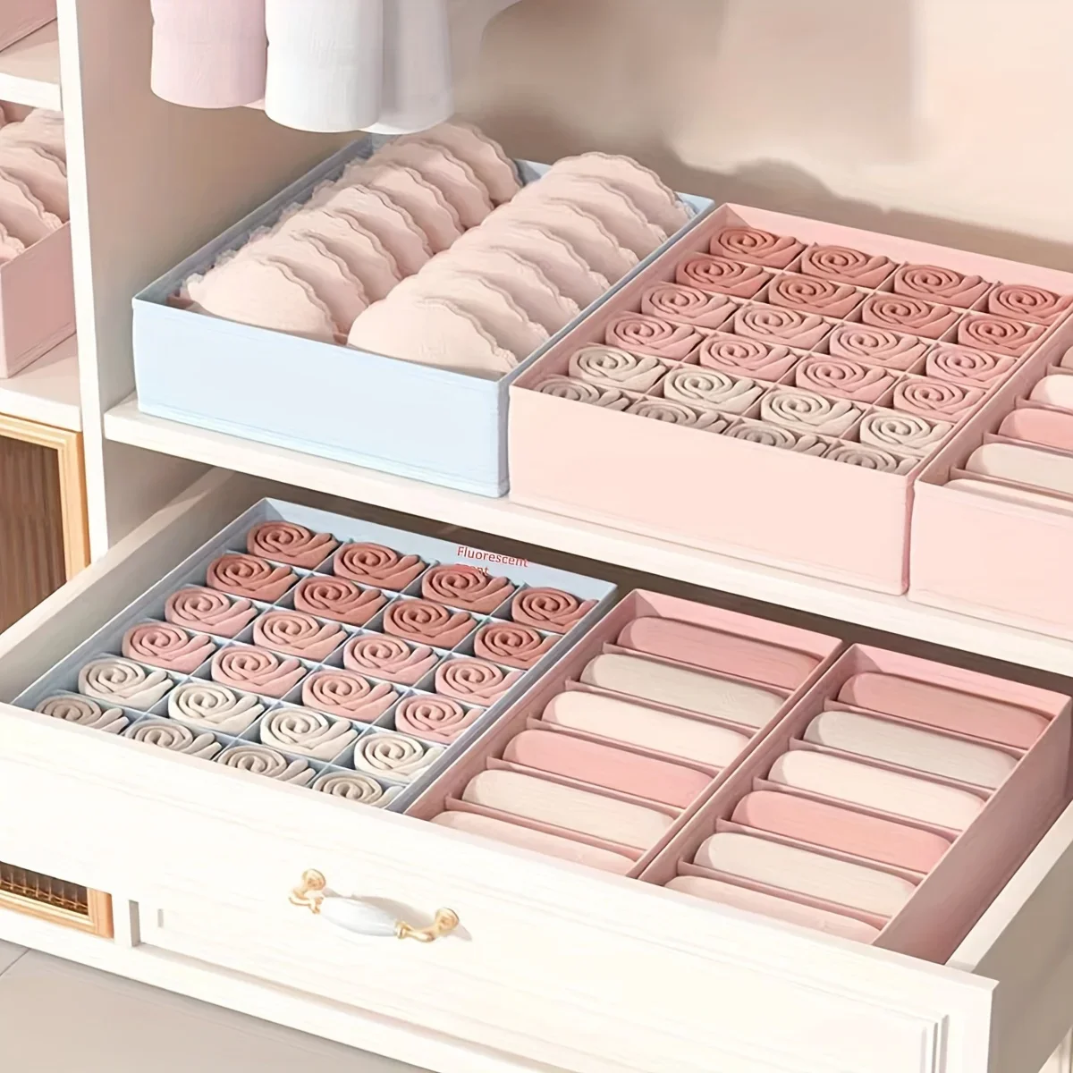 3 قطع من منظم الملابس الداخلية لتوفير المساحة، درج متعدد الأقسام لحمالات الصدر، وخزانة الجوارب الداخلية، وصناديق تخزين غرفة النوم