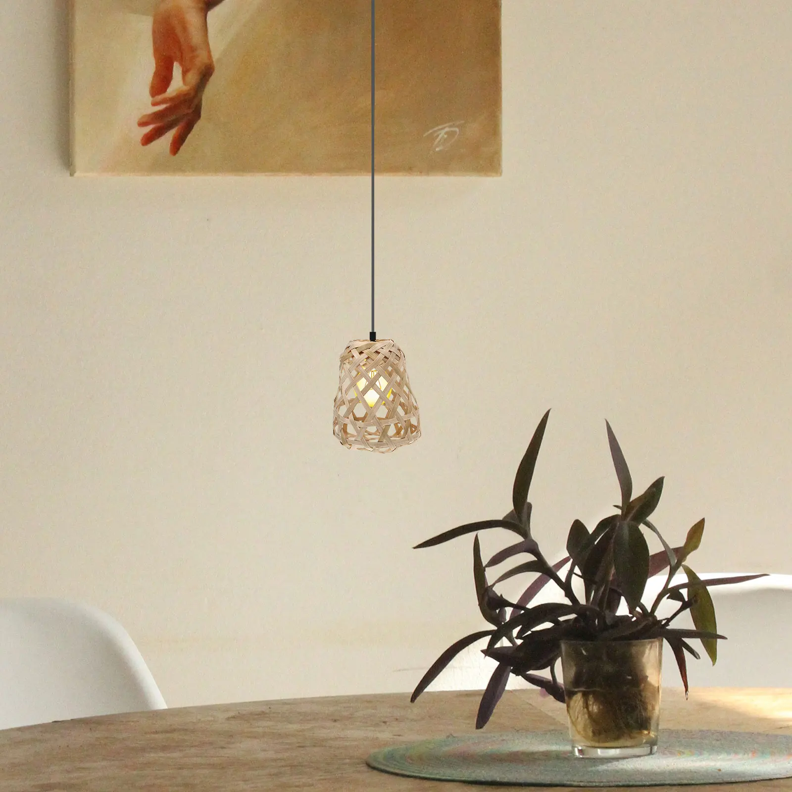

Bamboo Lampshade Wicker Lamp Shades Ceiling Fan Replacement Pendant Light Cover for Floor Khaki Weaving Easy Install