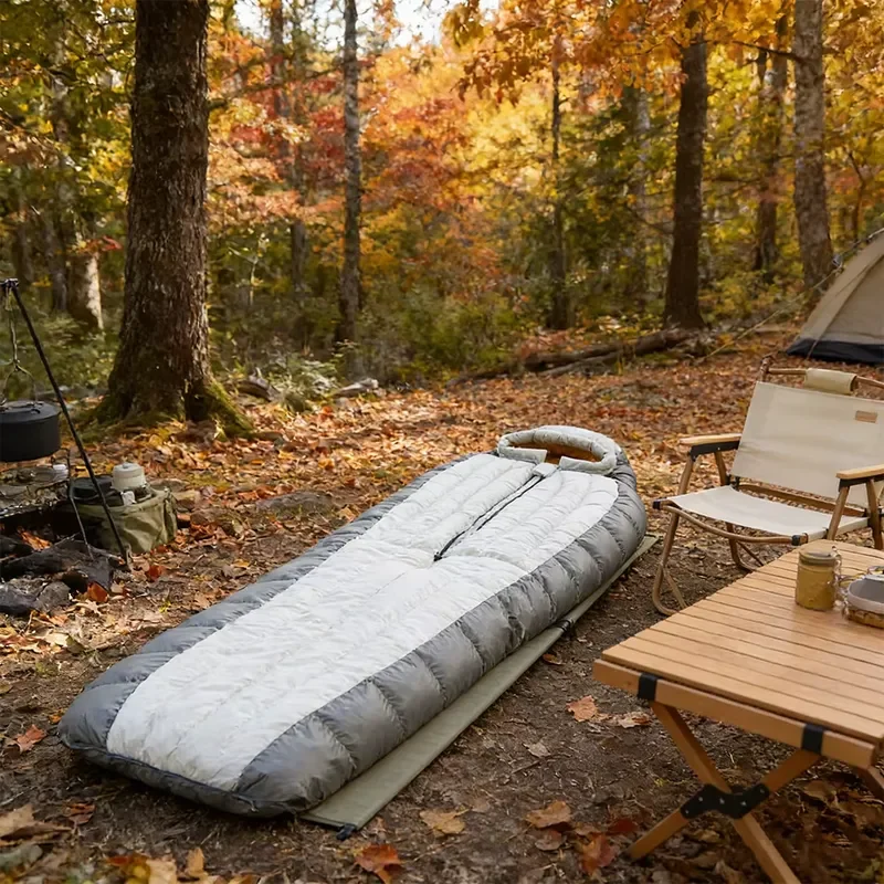 95% Gray Duck Down Sleeping Bag 15D Nylon Water-Repellent Windproof 210*80cm Ultralight Cold Weather Winter Camping