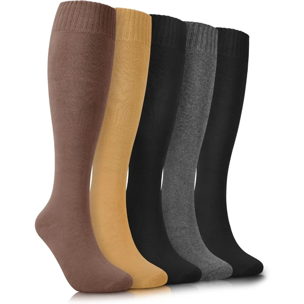 

Warm Knee High Socks for Women 5 Pairs, Thermal Womens Cotton Long Casual Thick Winter Gifts Socks for Hiking Skiing