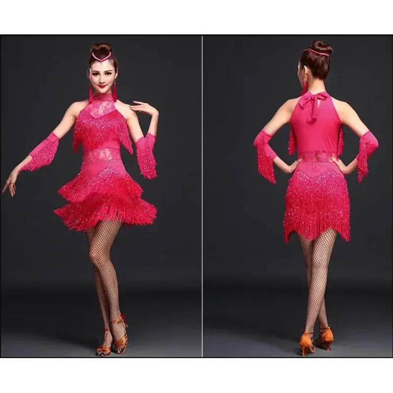 Nuevo 2018 vestido de baile latino para mujeres/niñas/señora nuevo sexy salsa con flecos/salón de baile/tango/rumba/samba/vestidos latinos para bailar