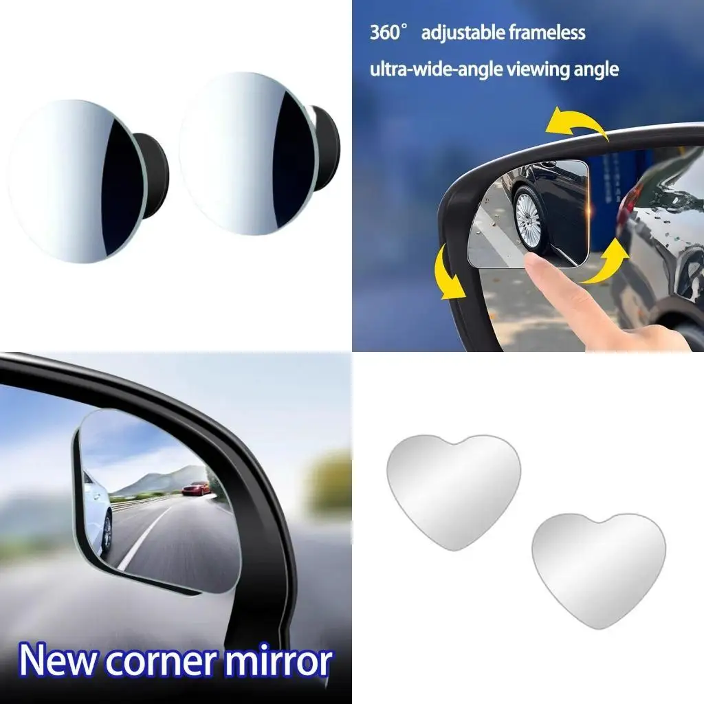Pack of 2 Unique Heart Shaped Blind Spots Mirrors Enhancing Visibility and Safety with Clear Glass Designs for Cars