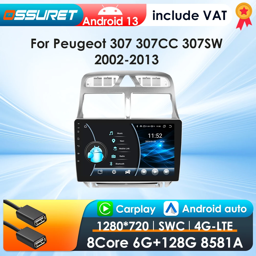 Wireless CarPlay Android Auto Car Radio For Peugeot 307 307CC 307SW 2002-2013 car intelligent systems AI Voice No 2 din 2din DVD