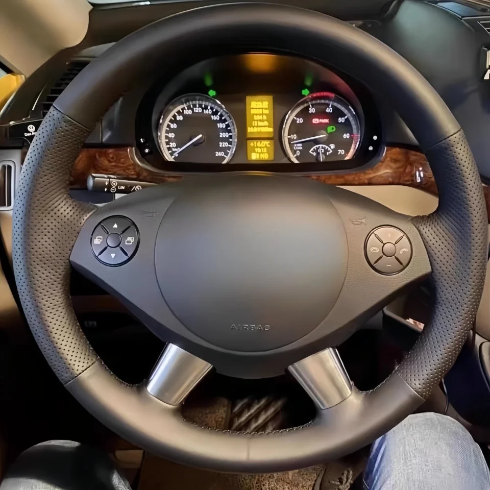 Handgenähter DIY Kunstleder Auto Lenkradbezug für Mercedes Benz W639 Viano Vito VW Crafter Lenkradgeflecht – Detail 1