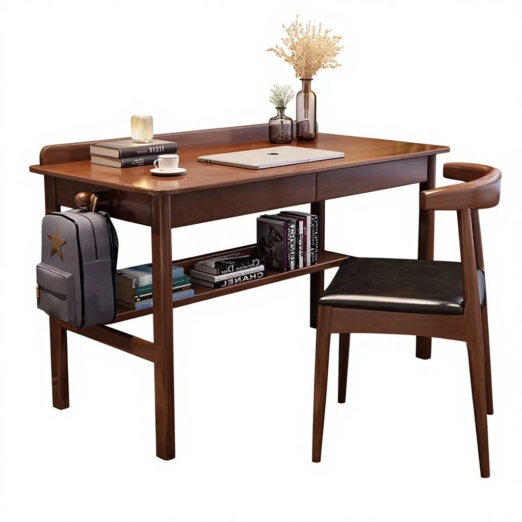 

#@Solid Wood Desk Bookshelf Combo Minimalist Modern Home Office Computer Desk Primary Middle School Students' Writing Study Desk