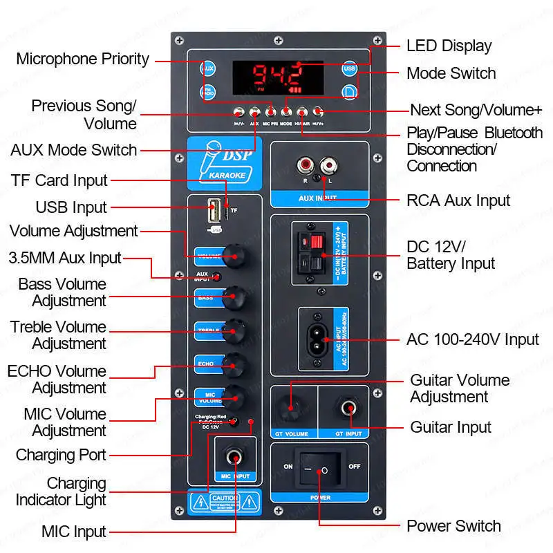 NEW  High Power DSP Bluetooth Amplifier Board  8-18 Inch Trolley Speaker Outdoor Audio Amp Module 60W Mono Stereo Amp