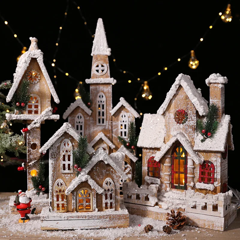 

Christmas wooden cottage decoration window hotel Christmas tree holiday atmosphere decoration