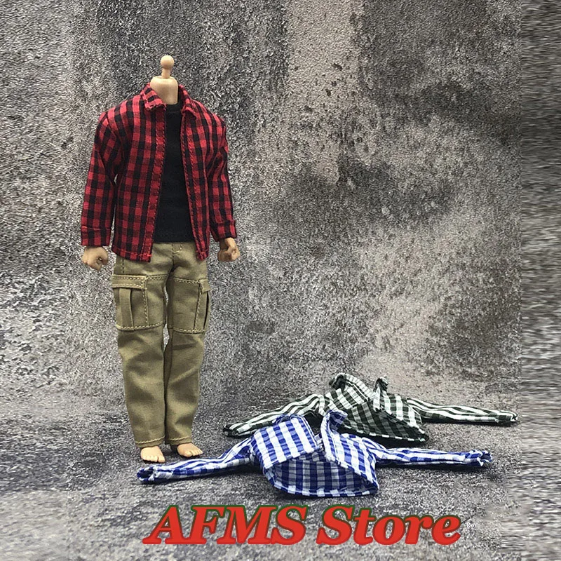 1/12 Male Soldier T Shirt Trendy Jeans Pullover Plaid Shirt Cargo Pants Anime Hero Doll Clothing Fit 6Inch Action Figure Body