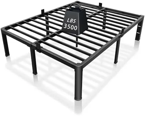 

14 inch Metal Queen Bed Frame with Rounded Corner and Headboard Hole Mattress Retainers 3500LBS Heavy Duty Steel Slats No Box Sp