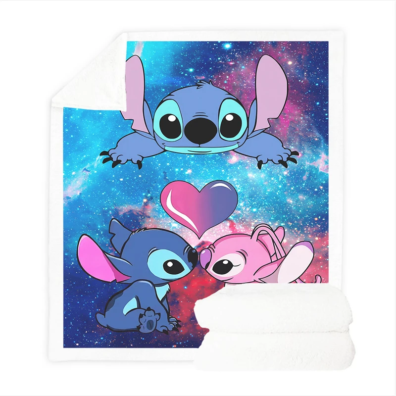 Blanket Children\'s Stitch Disney Thickened Flannel Winter Sherpa Blanket Animation Air Conditioning Nap Blanket Bedspread Sofa