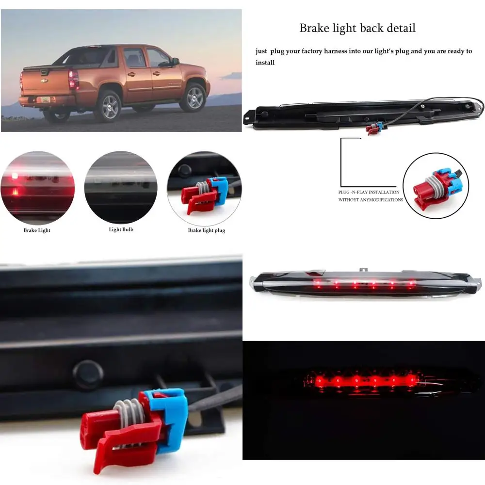 

Chevrolet Avalanche 2002-2012 LED 3rd Brake Light, Rear Roof Center High Mount Stop Light Replacement with Black Housing and Cle