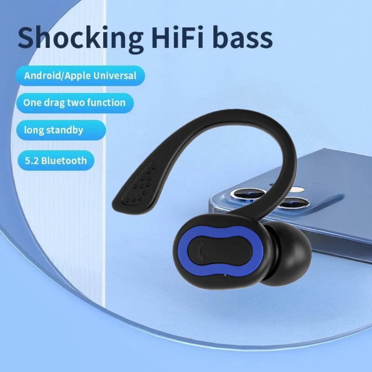 Wireless D9 Bluetooth Ear Hook Headset for Sports and Business with Low Delay, Noise Reduction, and Single Ear Design - Compatib