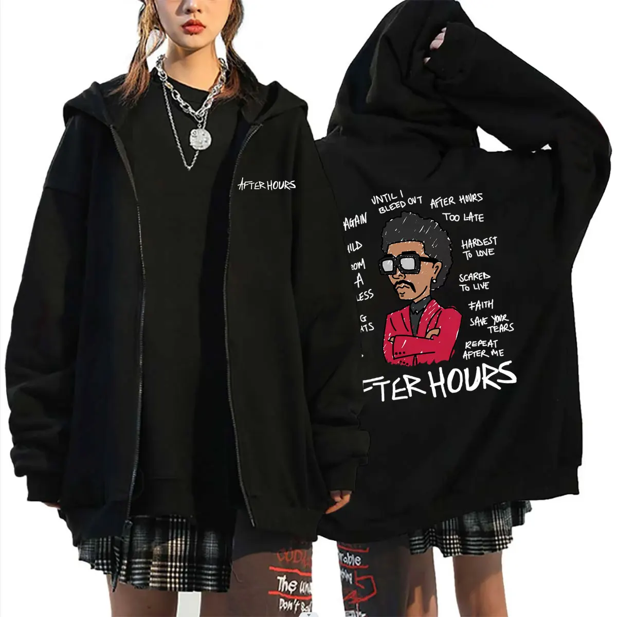 

Rapper The Weeknd After Hours Album Graphic Zipper Hoodie Men Women Hip Hop Fashion Streetwear Men's Casual Zip Up Jacket Coat