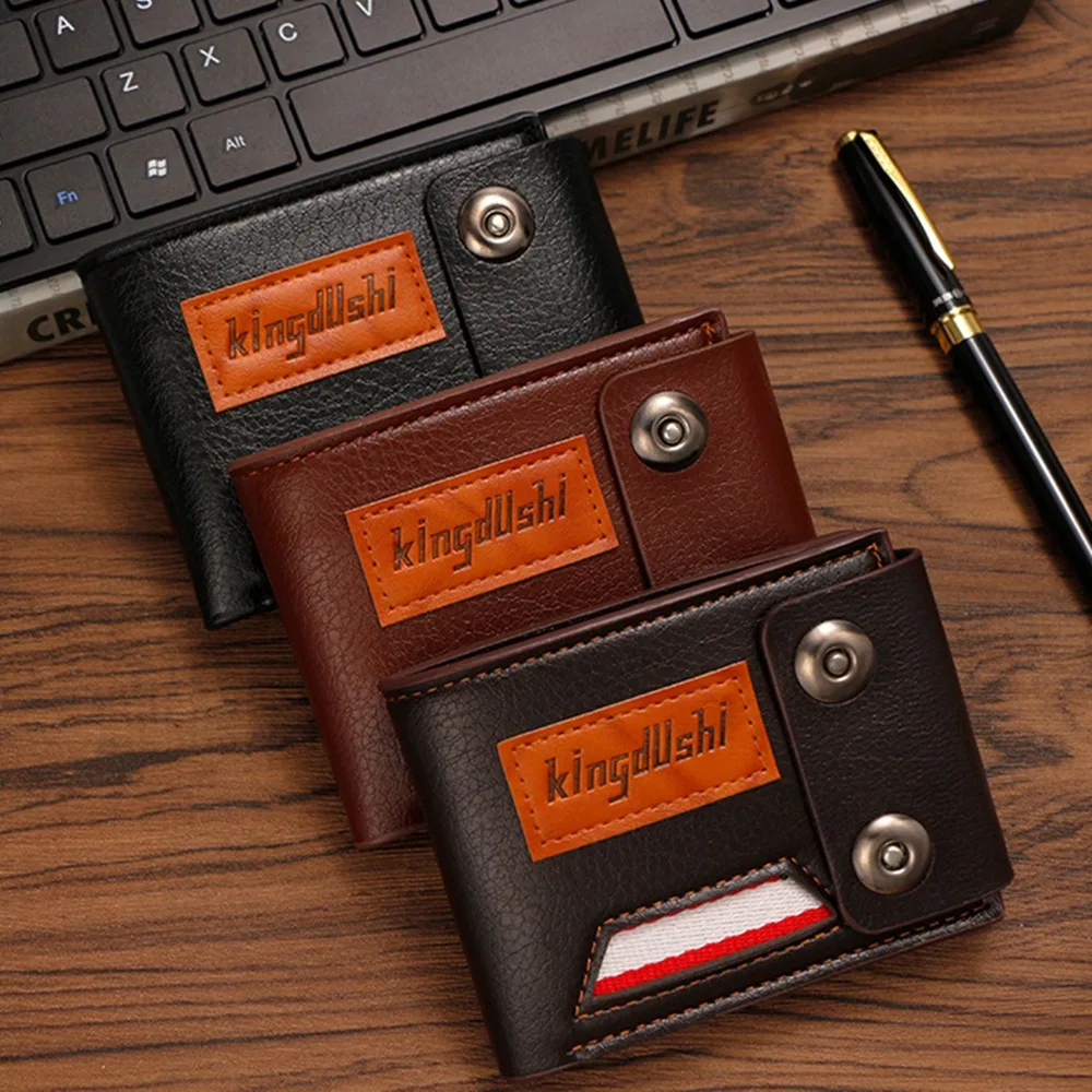 

Large Capacity Male Short Wallet Anti-Theft Magnetic Buckle PU Leather Card Holder Multi-card Slot Zipper Solid Color Card Bag
