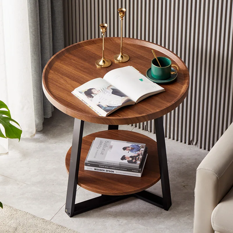 Light Luxury Small Apartment Living Room Coffee Table Simple Household Round Double-layer Side Table Hotel Sofa Side Table