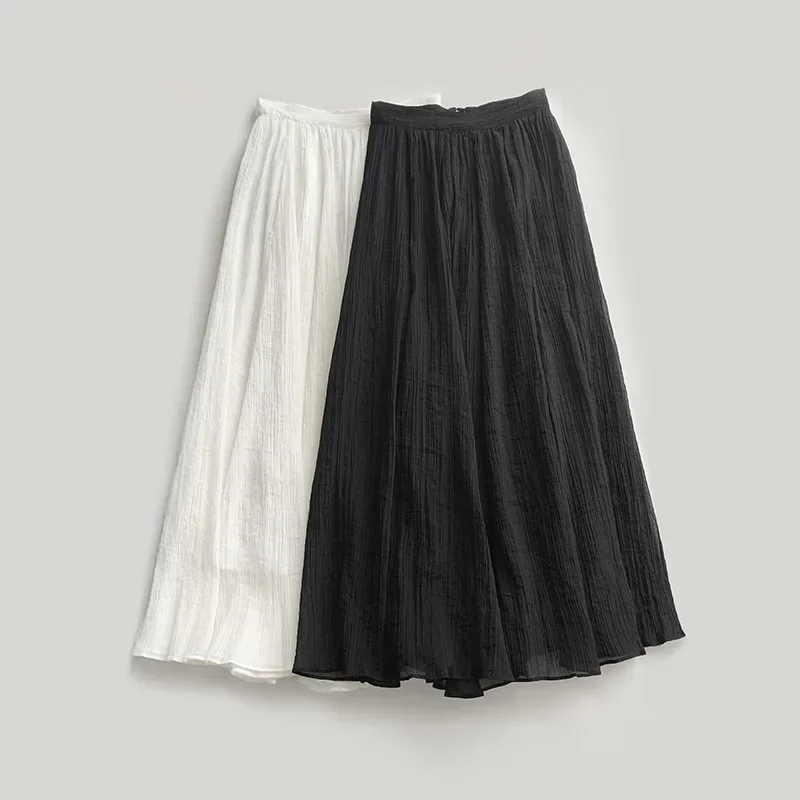 

2024 Summer Cotton Textured Large Pleated Niche High-waisted Light Umbrella Skirt Large Swing Skirt