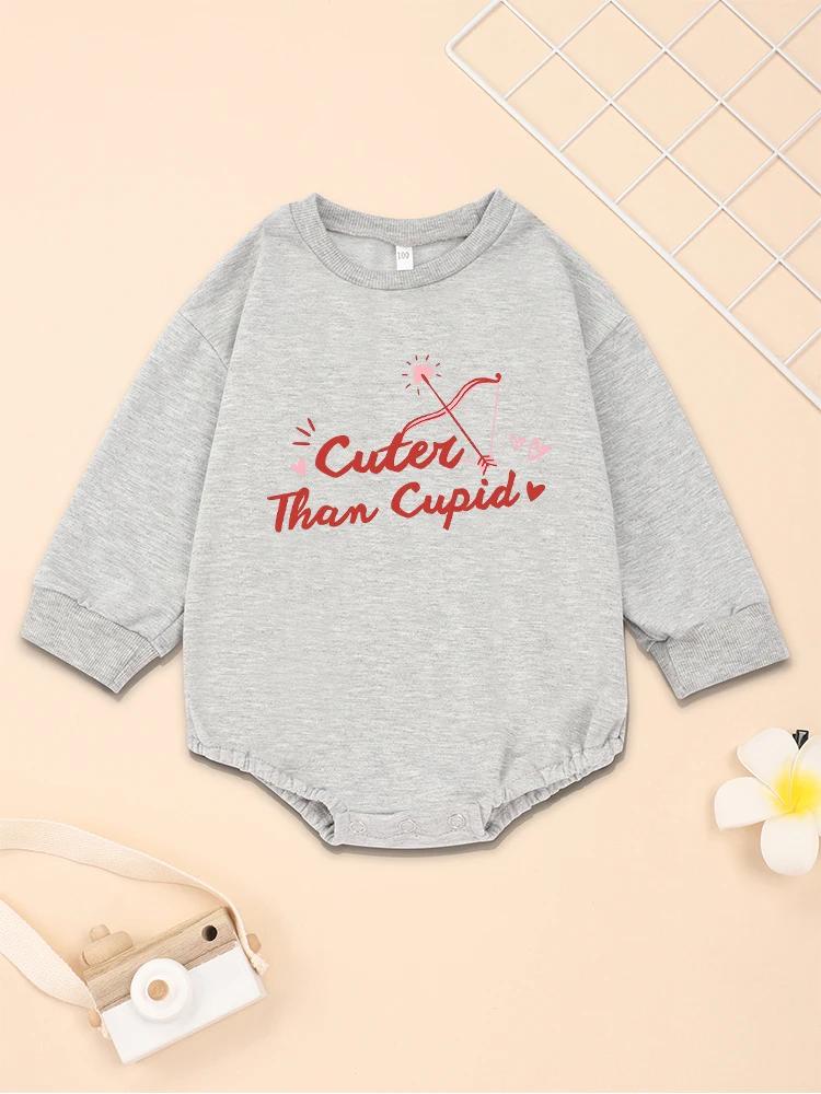 Kawaii Harajuku Toddler Jumpsuit Sweatshirt Cuter Than Cupid Baby Girl Boy Clothes Aesthetic Comfy Loose Infant Onesie Dropship