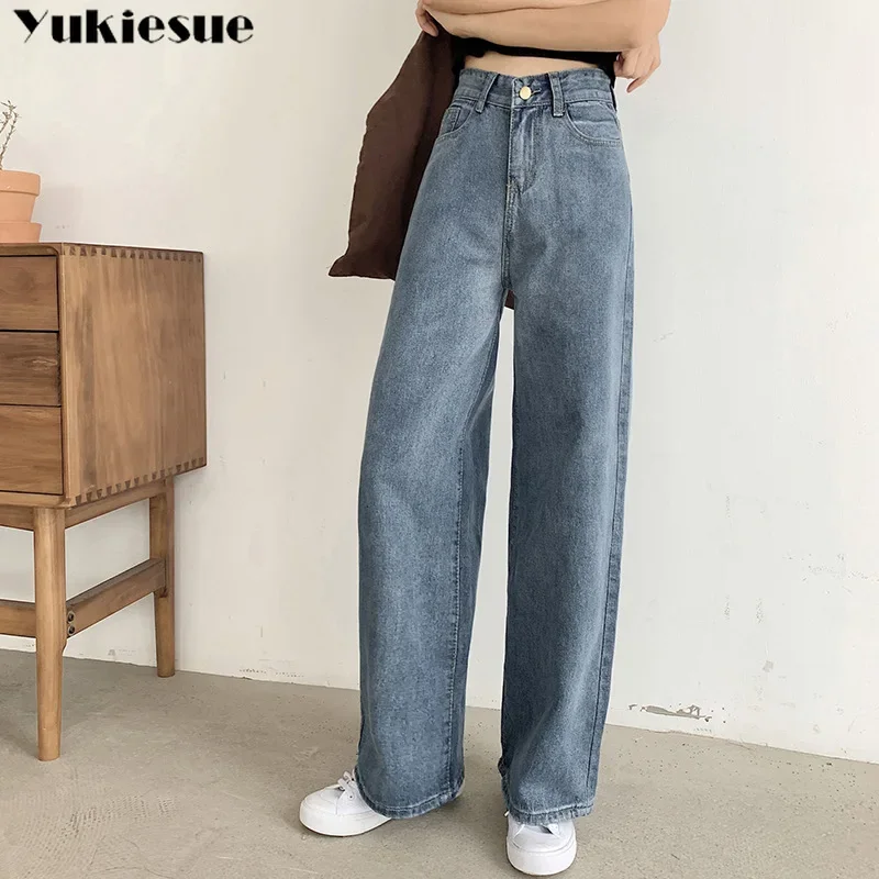 Vintage ladies boyfriend jeans for women mom high waisted jeans woman casual wide leg trousers korean streetwear denim pants