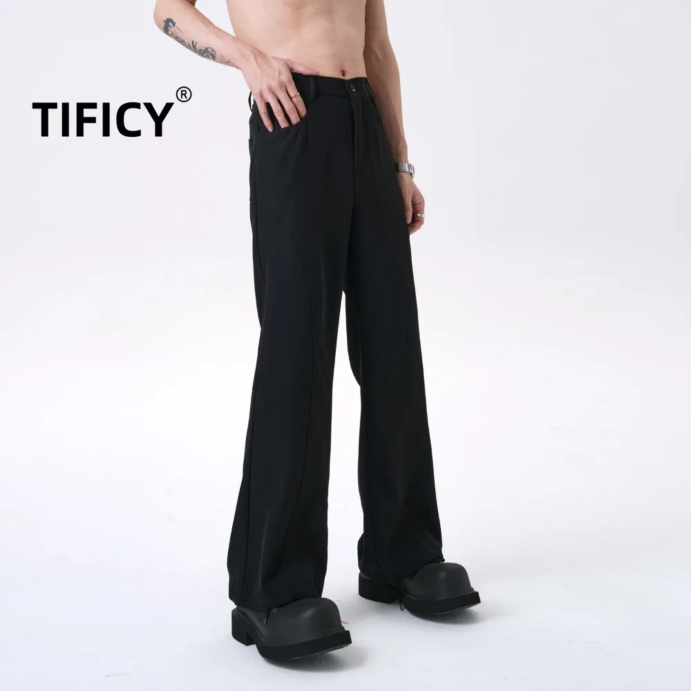 

TIFICY High Street Black Micro Pull Pants High-end Retro Casual Men Black Suit Pants Versatile Hanging Trousers