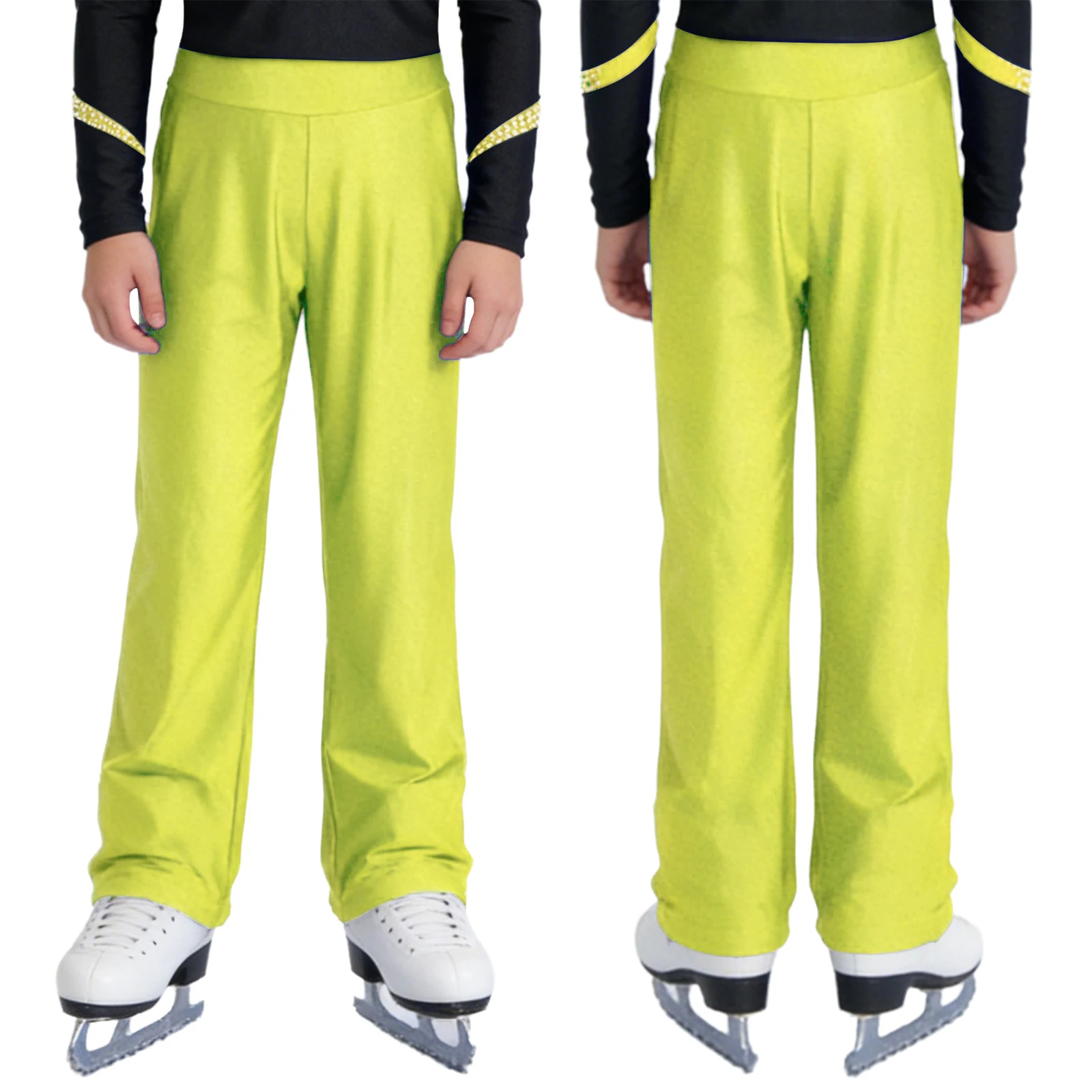 Glitzer-Strass Eiskunstlauf-Tanzoutfit für Kinder Jungen Langarm-Oberteil Hosen-Set für Gymnastik-Aufführungen und Wettbewerbe