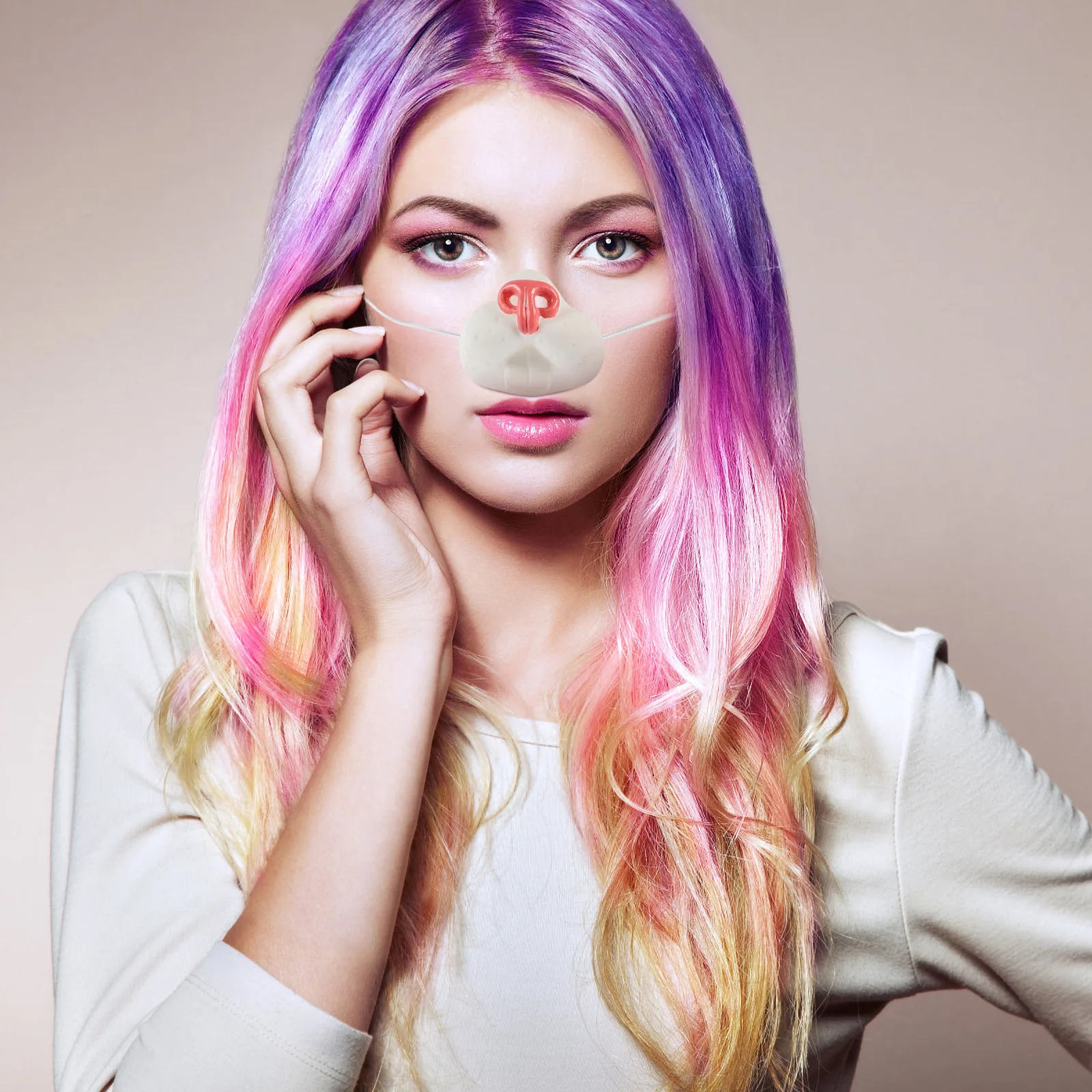 3 قطعة الفينيل الأرنب الأنف الدعائم عيد الفصح السيرك زي حفلة تأثيري المدمجة قابلة لإعادة الاستخدام كرنفال مهرج فستان متعة محاكاة أرنب