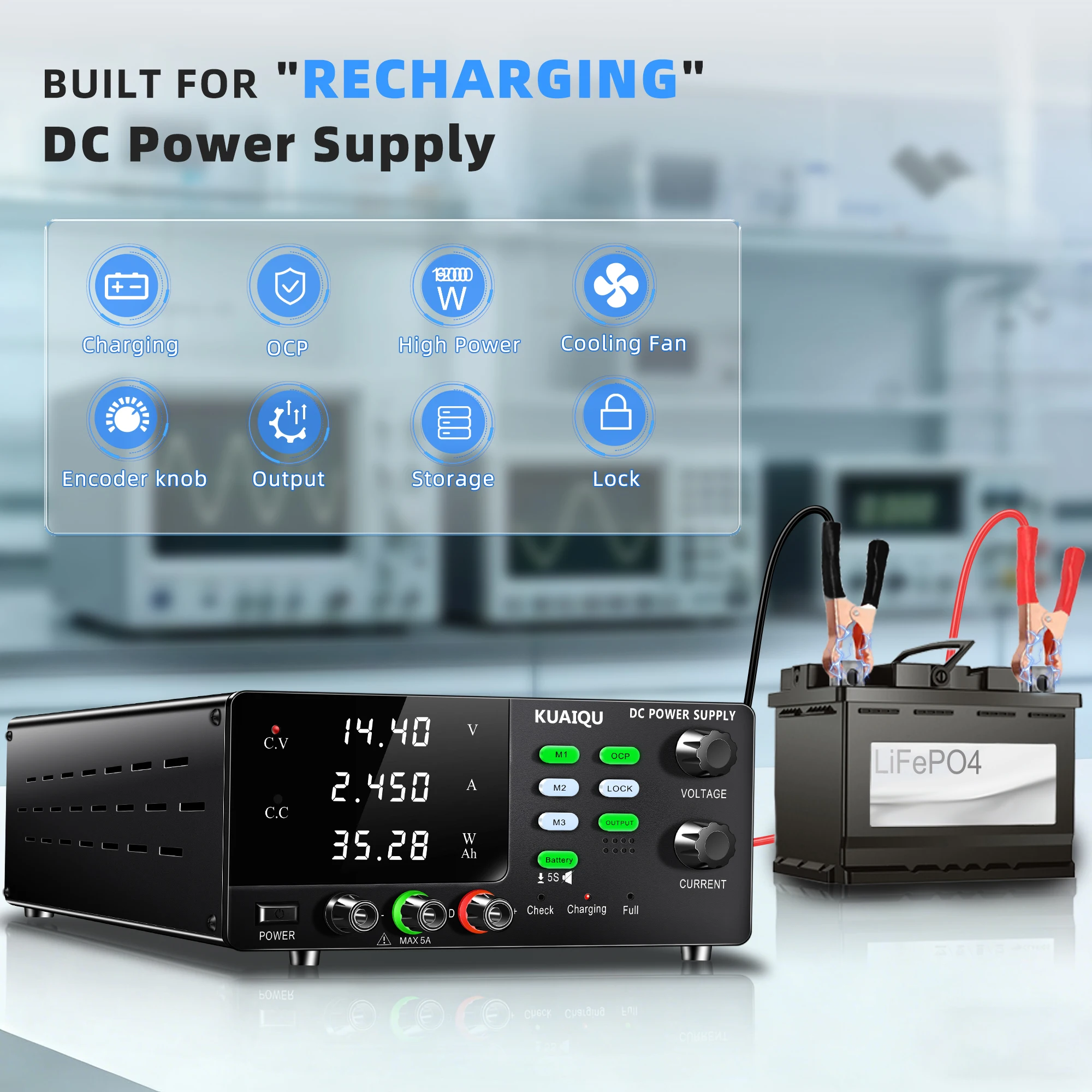 60V 20A Adjustable Laboratory Power Supply, 1200W High-precision Bench Power Supply for Battery Charging, OCP, Memory Storage
