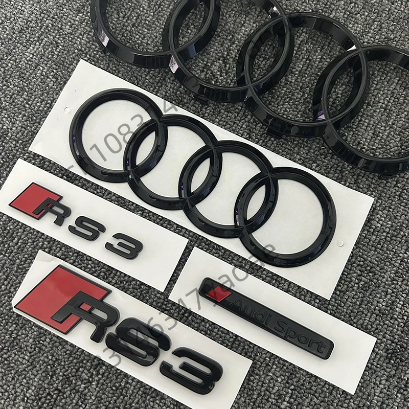 Adesivo de letra abs para automóvel, emblema modificado, audi rs3, dianteiro e traseiro, quatro anéis, 2016-2020, audi sport, logotipo lateral,