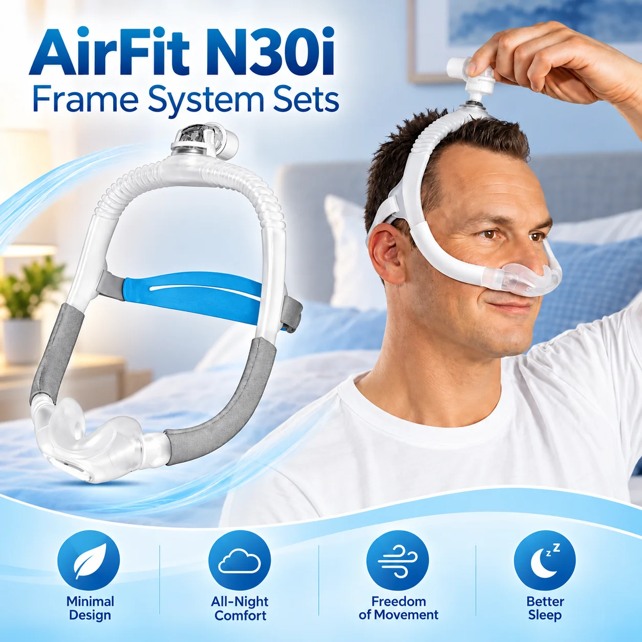 Replacement for AirFit N30i Frame System Sets, Nasal Cradle Cushion & Elbow Frame with Headgear, AirFit N30i supplies