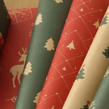 Set of 7 Christmas Wrapping Papers with Vintage Brown Style Featuring Seasonal Designs for Present Wrapping and Packaging