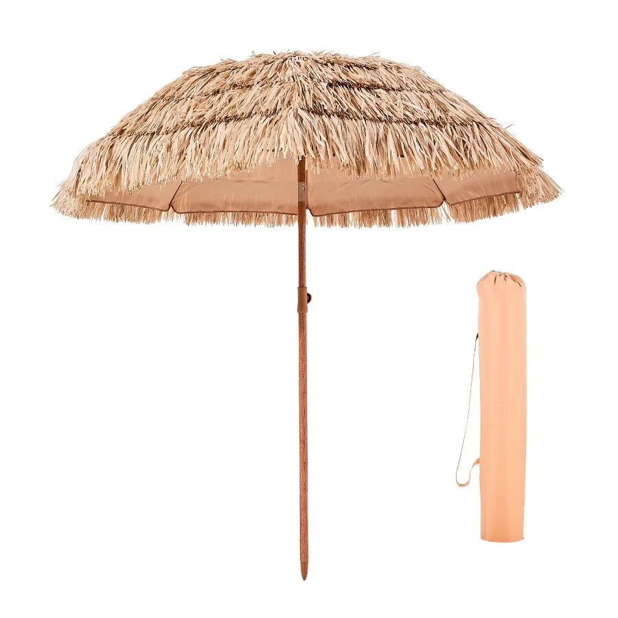 

6ft Hawaiian-Style Tilt Patio Umbrella with Durable Thatched Canopy Perfect for Beach Poolside Backyard and Garden Use Furing 8