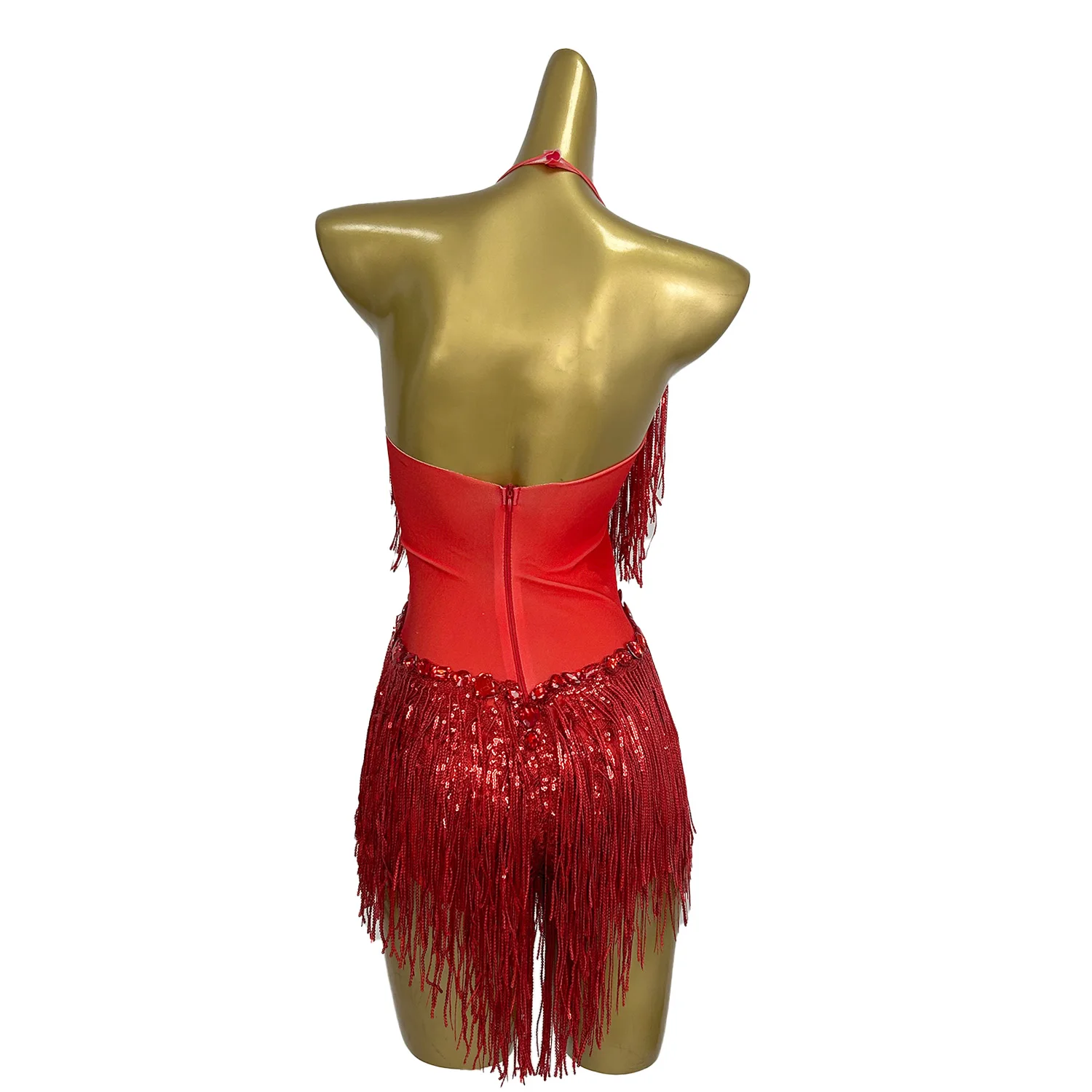 Shuye Red Fringed Latin Dance Talent Performance Suit Female Group Backing Dance Leotard Nightclub Performance Jumpsuit