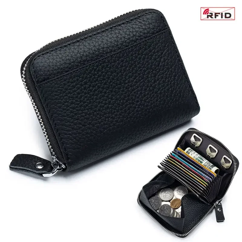 Fashion RFID Organ Card Wallets Genuine Leather Women Large Capacity Credit Card Holders Female Portable Coin Purses Money Bag