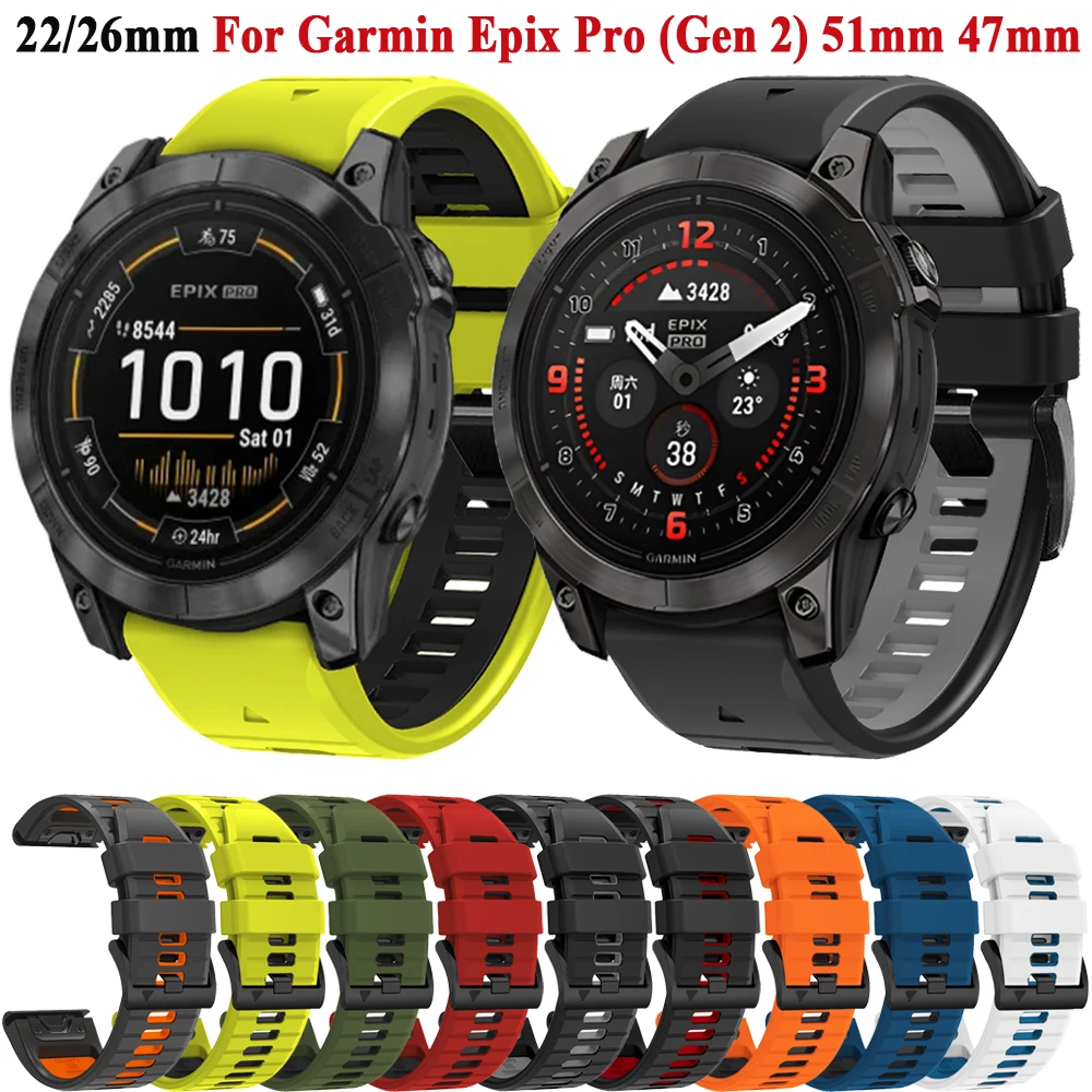 QuickFit 22mm 26mm Silicone Watch Band For Garmin Epix Pro (Gen 2) 47 51mm/Fenix 5 5XPlus 6X 7 7X Pro/TACTIX/MARQ/Enduro 2 Strap