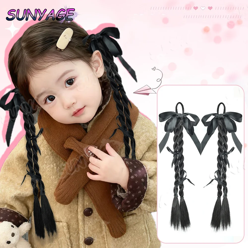 

Fried Dough Twists Braid Synthetic Double ponytail Wig Braid Girl Bow Tie Skin Strand Tie Hair Twist Braid Sweet Hair Ornament