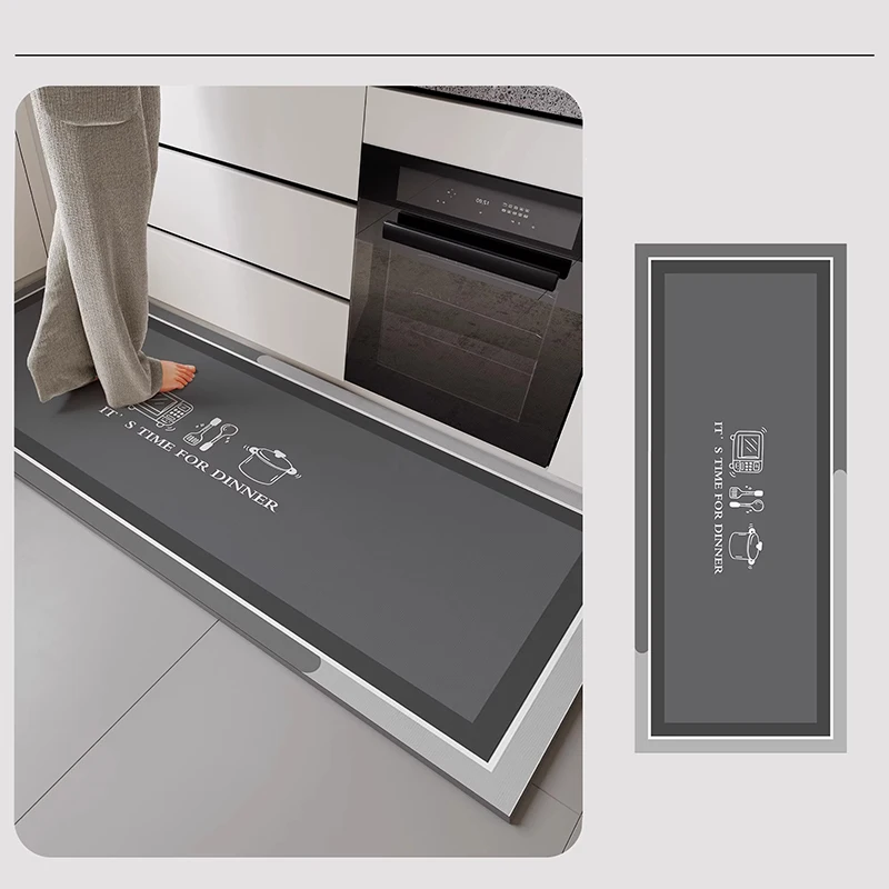 Kitchen Carpet Waterproof Floor Mat Gray Carpets PVC Leather Non-slip Foot Mats Kitchenware Printed Rug Home Decor Rugs