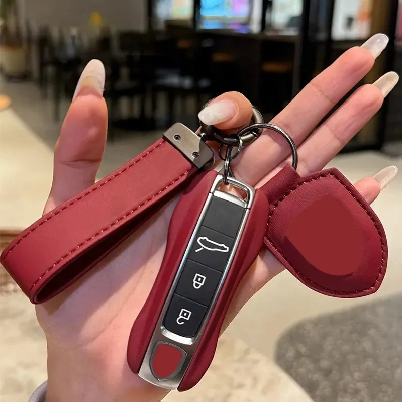 For Porsche Panamera Macan 718 Taycan 911 Cayman Boxster 9ya 971 Shield Leather Car Remote Smart Key Case Cover Accessories