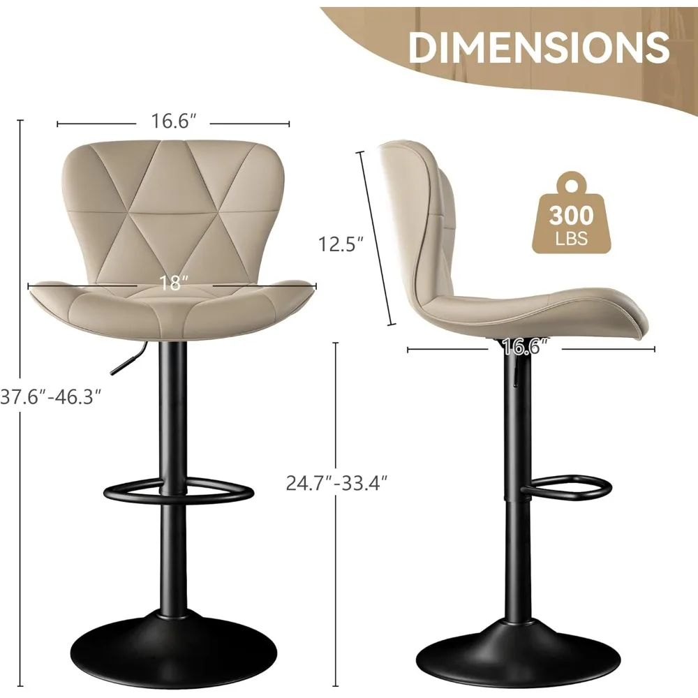 Conjunto de 3 bancos de bar giratórios ajustáveis, cadeiras de bar de couro sintético, altura de balcão estofada com encosto alto para cozinha