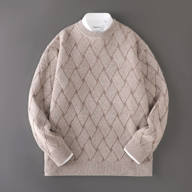 Men's Luxury Brand Pure Wool Knitted Chair Knitted Sweater Autumn/Winter Classic Fashion Jacquard Round Neck Leisure Seat Design