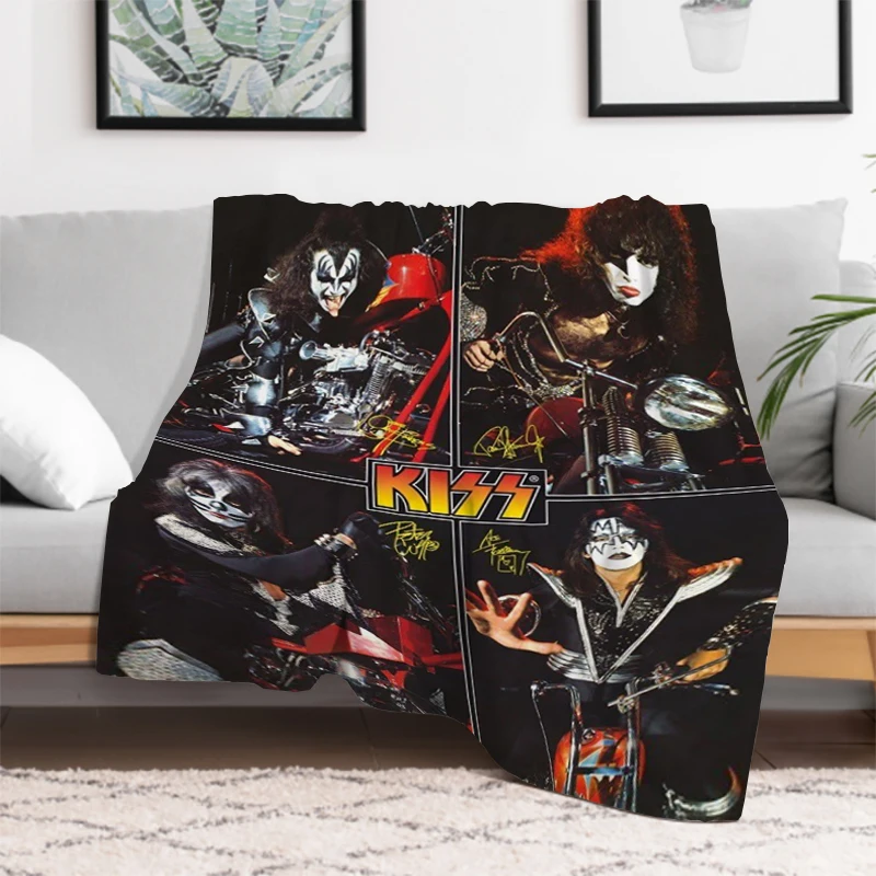 Kiss Heavy Metal Band Blanket Warm Blanket Bedspread on the Bed Furry Fluffy Soft Blankets for Decorative Sofa Knee Throw Double