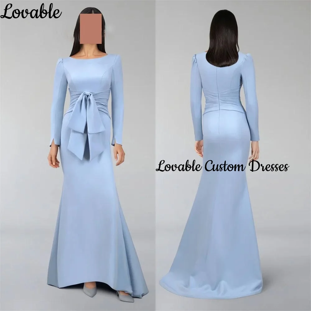 Customized فساتين سهرة Mermaid Scoop Neckline Floor-Length Ruffle Luxury Evening Dresses Long Sleeves Zipper Up Elegant Party