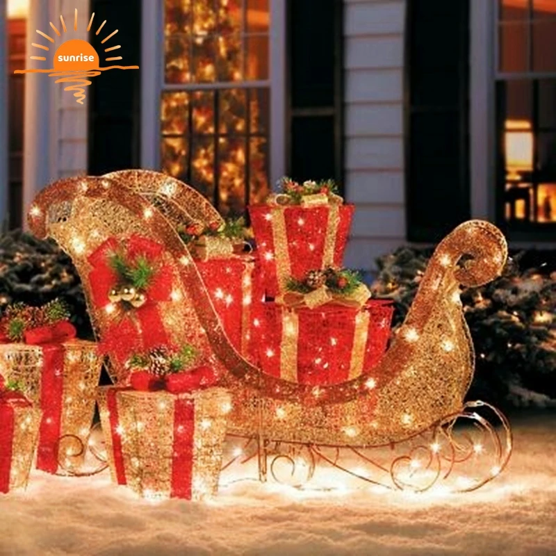 Large customizable Christmas reindeer and sleigh set lights outdoor park courtyard courtyard decoration garden display