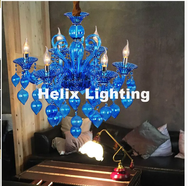 Newly 8L Colorful Chandelier Lamps For Coffee Shop Wedding Bar Blue Purple Red Yellow Glass Ball Lamp Modern LED Chandelier