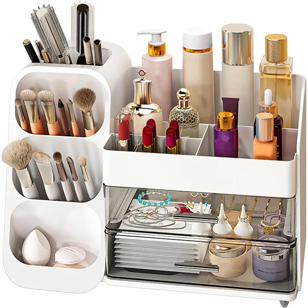 

Makeup Organizer with Drawers – Large Cosmetic Storage Box for Vanity, Bathroom, or Bedroom, Perfect for Skincare, Brushes,